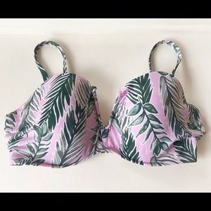 Shade & Shore Bikini top Suntan Pink and Green Leaf 36B